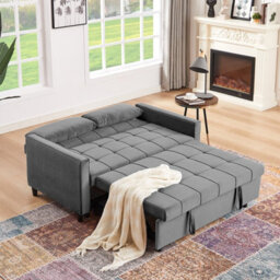 Sofa Bed Double, Convertible 3 In 1 Pull Out Velvet Sofa Bed, 2 Seater Guest Bed Settee, Max Load 300Lbs - Gray - thumbnail 2