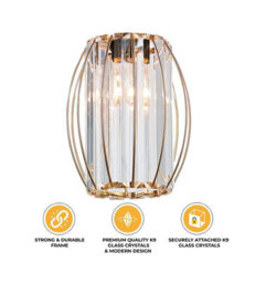 Giggi Gold Metal K9 Crystal Light Shade 16Cm X 20Cm, Cylinder Shape With Oval Ring - thumbnail 4