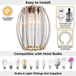 Giggi Gold Metal K9 Crystal Light Shade 16Cm X 20Cm, Cylinder Shape With Oval Ring - thumbnail 3