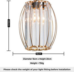 Giggi Gold Metal K9 Crystal Light Shade 16Cm X 20Cm, Cylinder Shape With Oval Ring - thumbnail 2