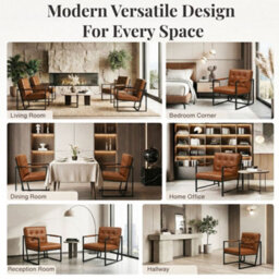 Evre Brown Pu Leather Accent Armchair Tub Chair With Metal Frame - thumbnail 7