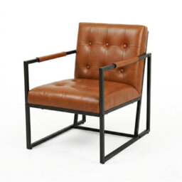 Evre Brown Pu Leather Accent Armchair Tub Chair With Metal Frame - thumbnail 1
