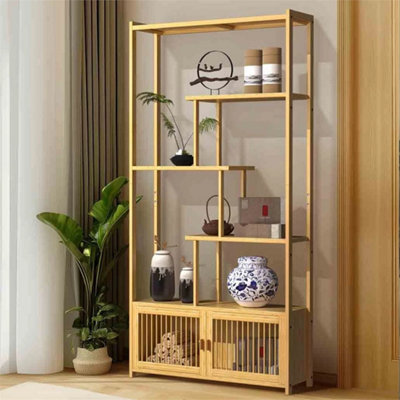 Tall Bamboo Open Bookcase Shelf Cupboard Storage Rack For Living Room - image 1