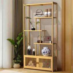 Tall Bamboo Open Bookcase Shelf Cupboard Storage Rack For Living Room - thumbnail 1