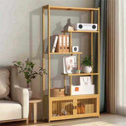 Tall Bamboo Open Bookcase Shelf Cupboard Storage Rack For Living Room - thumbnail 3