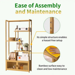 Tall Bamboo Open Bookcase Shelf Cupboard Storage Rack For Living Room - thumbnail 5