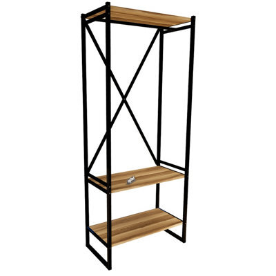 Urbn-Living Urbnliving 160Cm Height 3 Tier Walnut Wooden Coat Rack And Shoe Storage Stand With Metal Frame - image 1