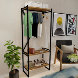 Urbn-Living Urbnliving 160Cm Height 3 Tier Walnut Wooden Coat Rack And Shoe Storage Stand With Metal Frame - thumbnail 3