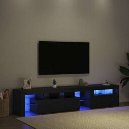 Berkfield Sleek Tv Cabinets 2 Pcs With Led Lights Black Oak Engineered Wood - thumbnail 5