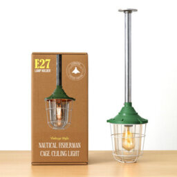 Industrial Conduit Pendant Light Fitting E27 Base Galvanized Steel Metal Cage Hanging Pendant Lighting Green With Bulb