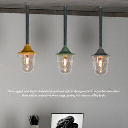Industrial Conduit Pendant Light Fitting E27 Base Galvanized Steel Metal Cage Hanging Pendant Lighting Green With Bulb - thumbnail 7