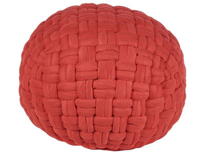 Wyld And Coco Red Velvet Basketweave Pouffe 45 X 35 Cm, Eps-Filled Round Footstool - image 1