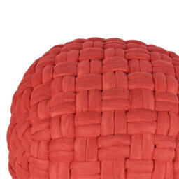 Wyld And Coco Red Velvet Basketweave Pouffe 45 X 35 Cm, Eps-Filled Round Footstool - thumbnail 3