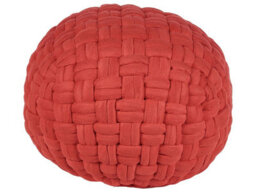 Wyld And Coco Red Velvet Basketweave Pouffe 45 X 35 Cm, Eps-Filled Round Footstool - thumbnail 1