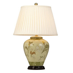 Elegant Chinese Porcelain Table Lamp With Cream Shade And Aged Brass Finish
