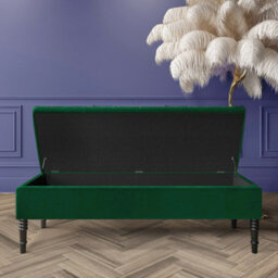 Safar 150Cm Ottoman Storage Bench - Plush Velvet Shoe Bench - Forest Green Lined Upholstery Storage Footstool - thumbnail 2