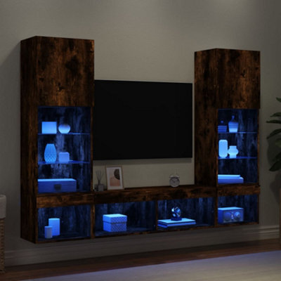 Berkfield 5 Piece Tv Wall Units With Led Smoked Oak Engineered Wood - image 1