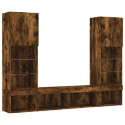 Berkfield 5 Piece Tv Wall Units With Led Smoked Oak Engineered Wood - thumbnail 3