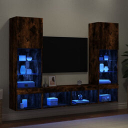 Berkfield 5 Piece Tv Wall Units With Led Smoked Oak Engineered Wood - thumbnail 1