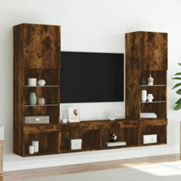 Berkfield 5 Piece Tv Wall Units With Led Smoked Oak Engineered Wood - thumbnail 4