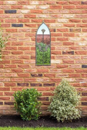"Mirroroutlet - The Arcus - Concrete Colour Metal Frame Arched Garden Mirror 24"" X 8"" (60 X 20 Cm)" - thumbnail 2