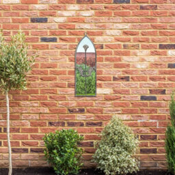 "Mirroroutlet - The Arcus - Concrete Colour Metal Frame Arched Garden Mirror 24"" X 8"" (60 X 20 Cm)"