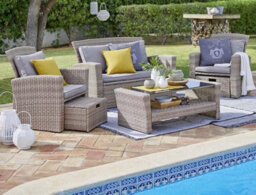 Impact Furniture Garden Sofa Set Outdoor Rattan Couch Lounge Luxury Patio Modular 6 Seater Furniture With Storage Beige Brown Cushions Vic - thumbnail 1