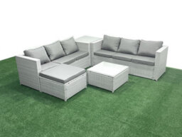 Fimous Rattan Garden Outdoor Furniture Set 7 Seater Rattan Garden Sofa Set Big Stool Side Table Light Grey - thumbnail 1
