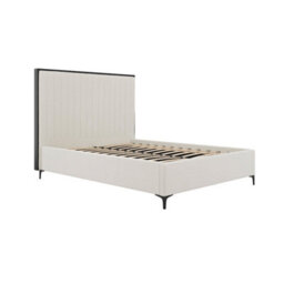 Wyld Haus Killarney King Size Bed Cream Velvet Tall Ribbed Headboard Matt Black Frame - thumbnail 4