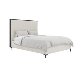 Wyld Haus Killarney King Size Bed Cream Velvet Tall Ribbed Headboard Matt Black Frame - thumbnail 2