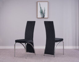 Modernique Irine Black Velvet Dining Chairs Set Of 4, High Back Chairs With Chrome Frame In Black
