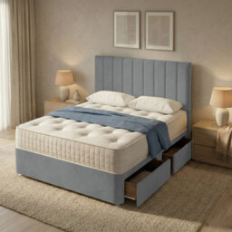 "Adore Designs Portland Plush Velvet Divan Bed, 50"" Headboard & Mattress - 5Ft Kingsize - Silver - 4 Drawers" - thumbnail 1