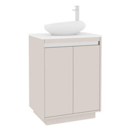 Royal Bathrooms Orion 600mm Warm Taupe Floor Standing Plain White Countertop Vanity Unit 2 Door With Nova Basin & Chrome Accent Trim - thumbnail 6