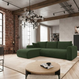 Universal Corner Sofa Bed With Storage Profiled Comfort Modern Fabric Left Or Right Hand 212 122Cm Sleeping Area Green - thumbnail 1