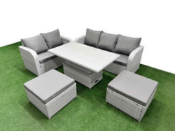 Fimous 7 Seater Pe Rattan Wicker Garden Furniture Conservatory Sofa Set Adjustable Lifting Table 2 Big Footstool - thumbnail 2