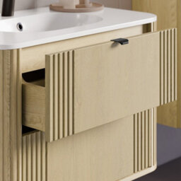 Heze Furniture Ovalia Rounded 2 Drawer Bathroom Cabinet 80Cm Vanity Unit With Basin - Cremona Oak - thumbnail 4