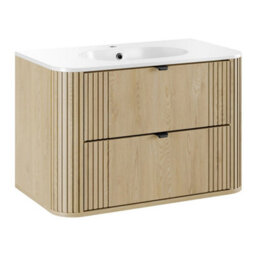 Heze Furniture Ovalia Rounded 2 Drawer Bathroom Cabinet 80Cm Vanity Unit With Basin - Cremona Oak - thumbnail 2