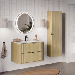 Heze Furniture Ovalia Rounded 2 Drawer Bathroom Cabinet 80Cm Vanity Unit With Basin - Cremona Oak - thumbnail 6