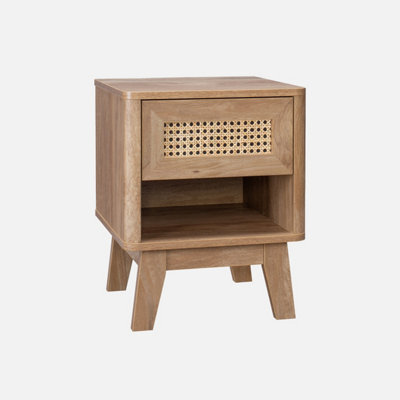 Sweeek - Bedside Table With Drawer And Niche Wood Effect And Cane  Mani Natural 39X39X49 Cm - image 1