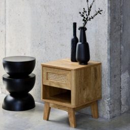 Sweeek - Bedside Table With Drawer And Niche Wood Effect And Cane  Mani Natural 39X39X49 Cm - thumbnail 5