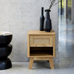 Sweeek - Bedside Table With Drawer And Niche Wood Effect And Cane  Mani Natural 39X39X49 Cm - thumbnail 4