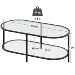 Yaheetech 2-Layer Oval Glass Top Coffee Table With Storage Space Black - thumbnail 3