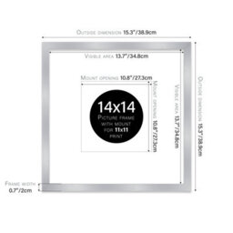 "14X14"" Silver Picture Frame - 14X14"" Square Frame With 11X11"" Mount For 14X14""/11X11"" Pictures Moderrn Style Thin Edge, 1 Pack" - thumbnail 2