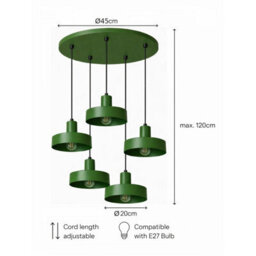 Luminosa Lighting Luminosa Velyo Cluster Pendant Ceiling Light Green 5X E27 - thumbnail 5
