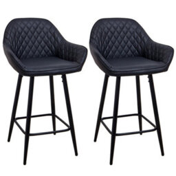 Ergonomic Bar Stool Modern Black Faux Leather Dining Chair - thumbnail 3