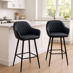 Ergonomic Bar Stool Modern Black Faux Leather Dining Chair - thumbnail 1