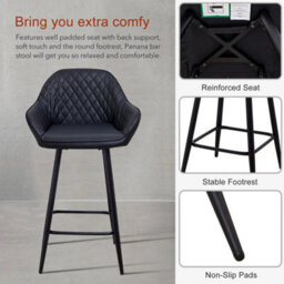 Ergonomic Bar Stool Modern Black Faux Leather Dining Chair - thumbnail 4