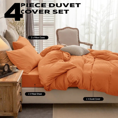Ameha Plain Dyed Duvet Cover Complete Set With Matching Fitted Sheet & Pillowcase Microfiber Double Rust - image 1