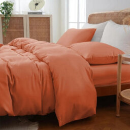 Ameha Plain Dyed Duvet Cover Complete Set With Matching Fitted Sheet & Pillowcase Microfiber Double Rust - thumbnail 2
