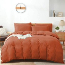 Ameha Plain Dyed Duvet Cover Complete Set With Matching Fitted Sheet & Pillowcase Microfiber Double Rust - thumbnail 3